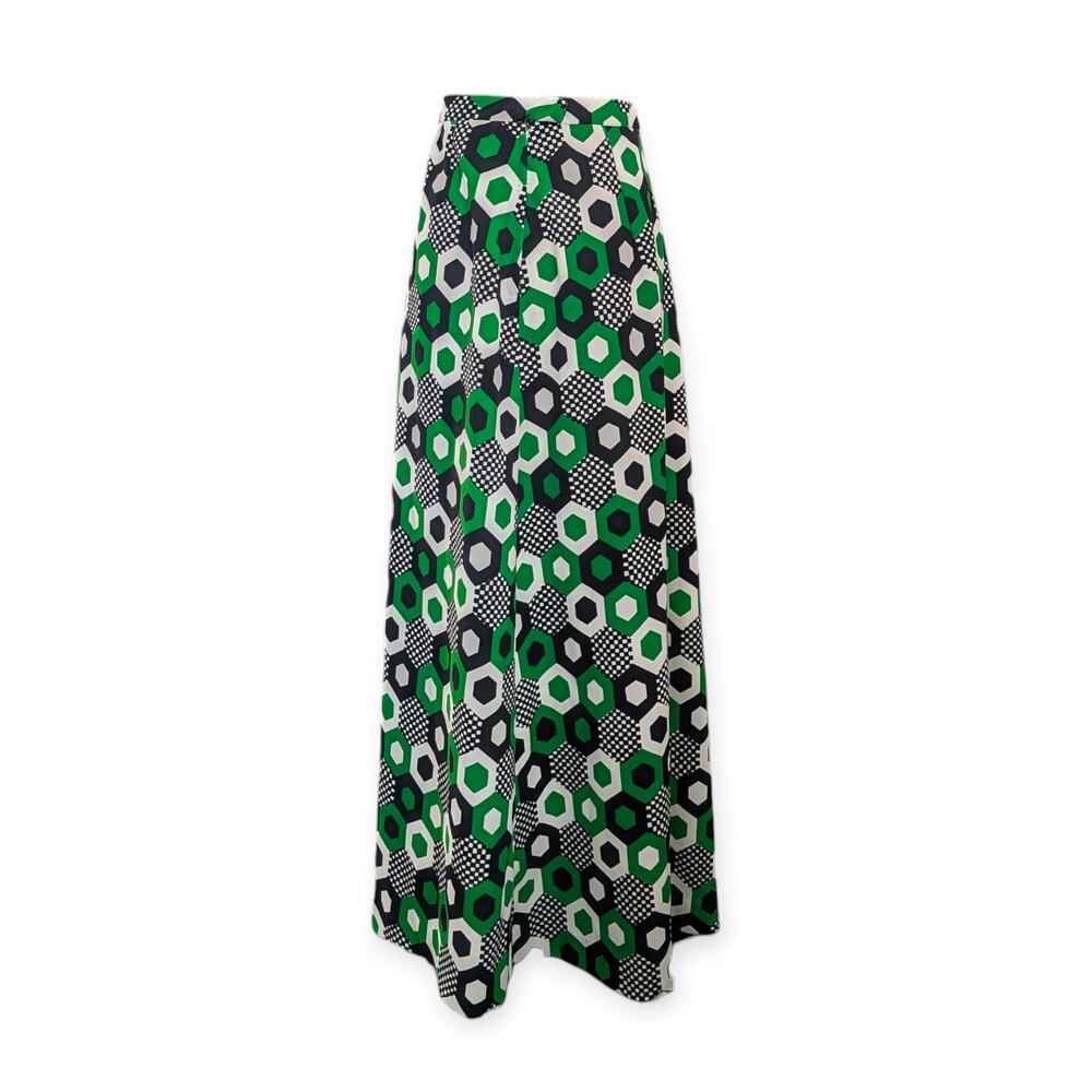 Vintage Groovy Honeycomb Maxi Skirt M ~ green white black geometric a-line